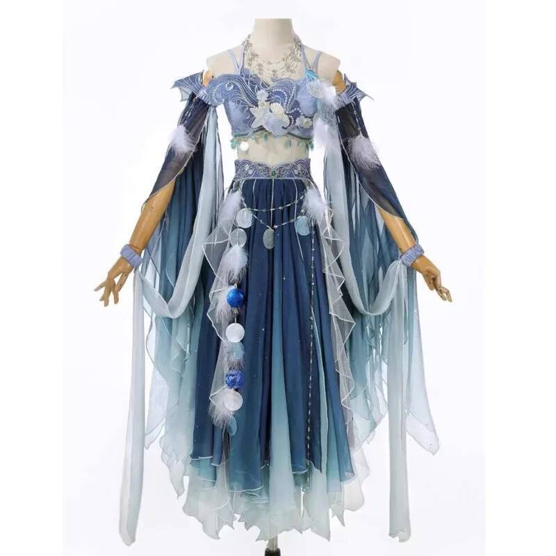 Embroidery Dress - エキゾチックなブルードレス重い刺繍漢要素妖精春夏西洋風古代衣装マーメイド雲海