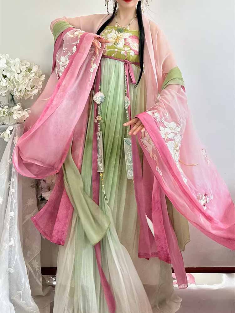 Embroidery Dress - 女性のステージパフォーマンス ハロウィン ロールプレイングコスチューム 刺繍入り漢服 パーティー衣装 改良された中国風ドレス