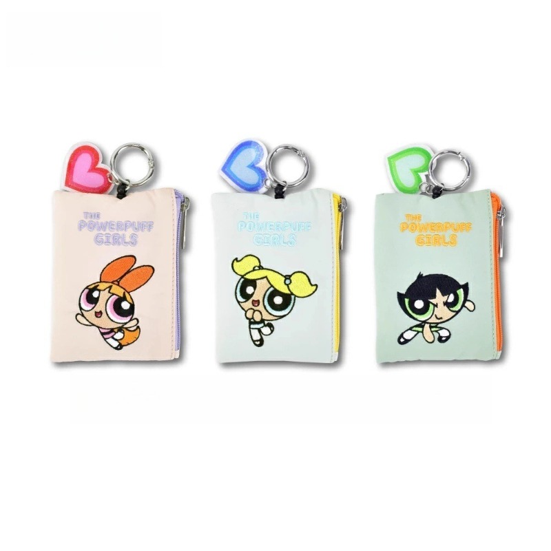 Embroidery Gift - かわいいアニメ「パワーパフ・ガールズ」シリーズの刺繍入りコインパース、漫画キャラクターの創造的な伸縮式巾着キーバッグギフト