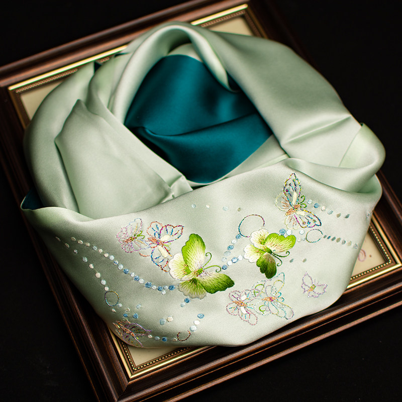 Embroidery Gift - 純粋なシルク蘇州刺繍スカーフ、桑絹刺繍ネックラップ、絶妙なギフト