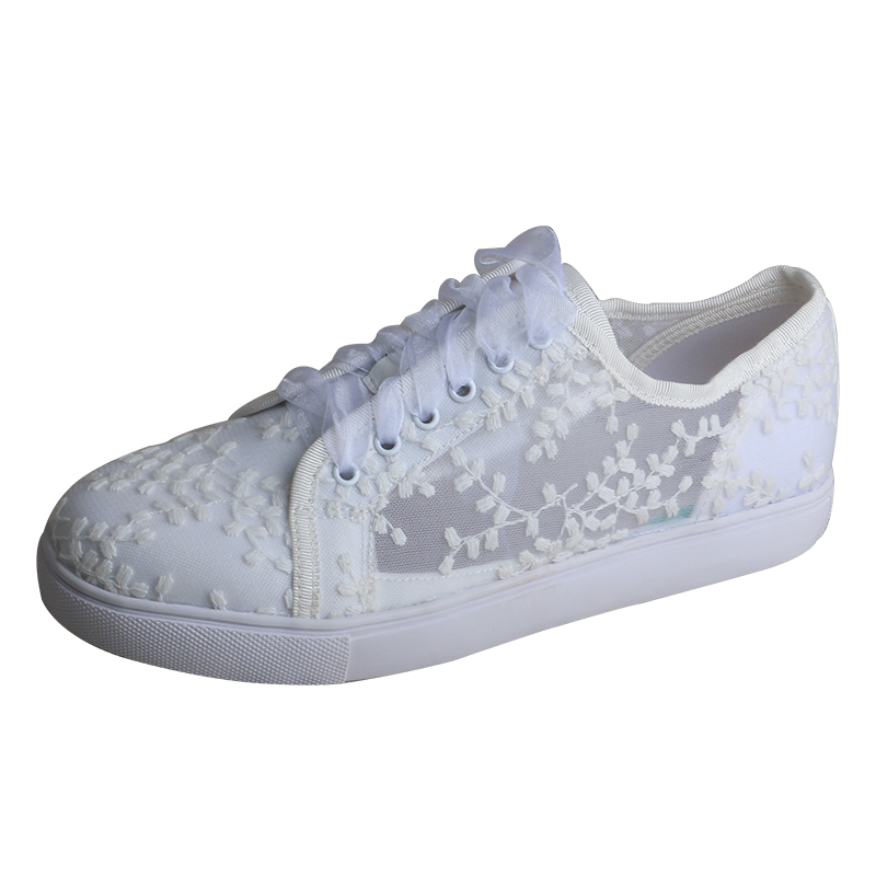 Embroidery White - Wedopus ホワイトスニーカー女性用フラットブライダルシューズレーススポーツシューズ快適なカジュアルシューズレースアップ 2 センチヒール