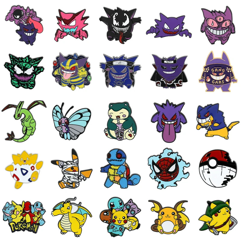 Embroidery Illustration - 日本の漫画アニメポケモンブローチ、ジンギスゴースト、ピカチュウ、ボールバッジ、Y2Kファッション玩具、アニメ漫画グッズ