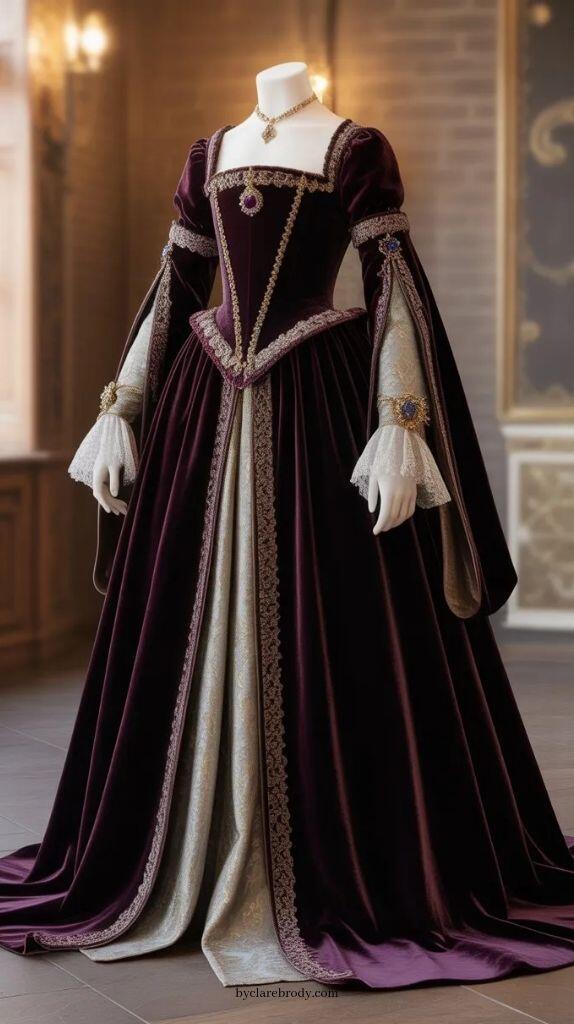 Embroidery Dress - ヴィンテージ ダッチェス パープル プロムドレス 仮面舞踏会コスチューム 長袖