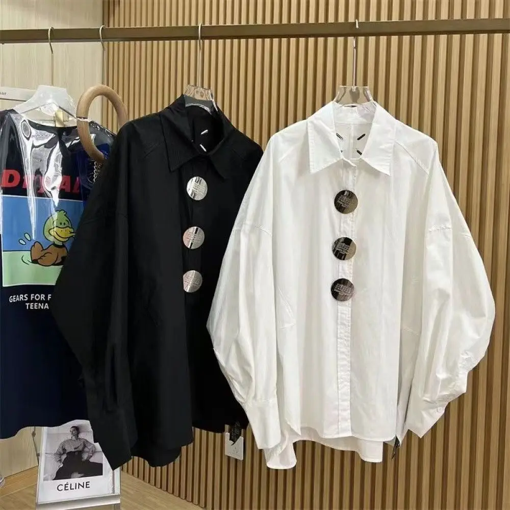 Embroidery Blouse - 女性用砂ポロシャツ、刺buttonボタン、バットウィングスリーブ、女性用ブラウス、ラディーズトップ、プラスサイズ、150kg、L-4XL、新しい春と秋、2024