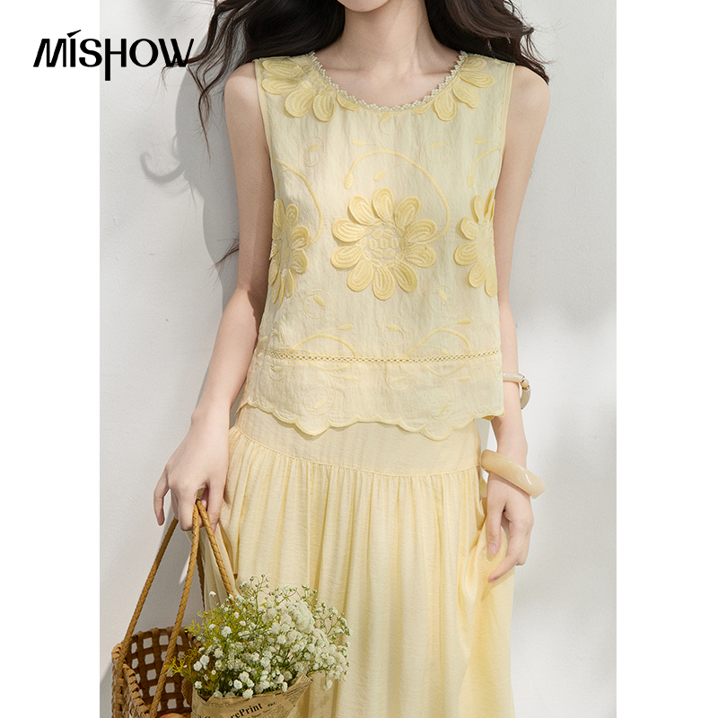 MISHOW フレンチフローラル刺繍ブラウスソリッドスカート - Embroidery Blouse のレビューと価格