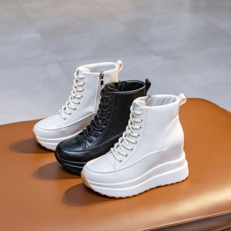 XMWRLW 本革女性秋の靴隠しヒール白黒スニーカー女性のた - Embroidery White のレビューと価格