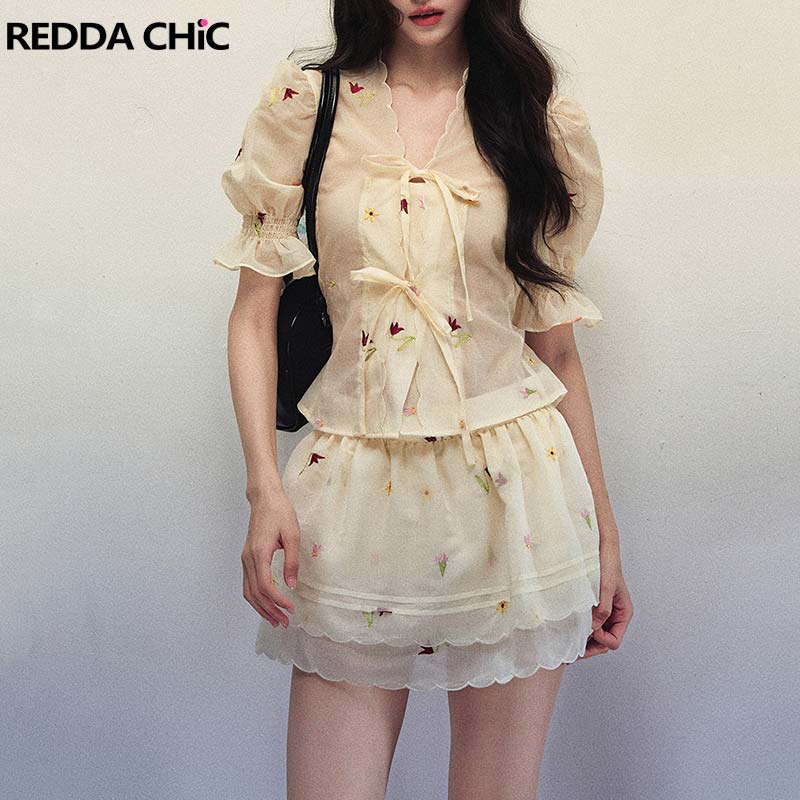 REDDACHiC 花柄刺繍シフォン トップス＆スカート レ - Embroidery Blouse のレビューと価格