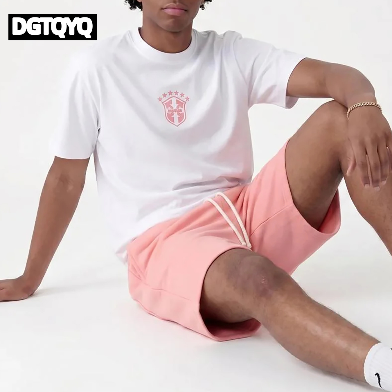 メンズサマー新作ピンク刺繍入りカジュアルショーツストレートル - Embroidery Men Shirt のレビューと価格