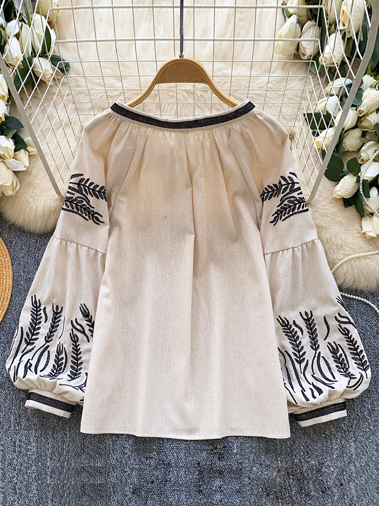 女性ボヘミアンスタイルブラウス刺繍入りランタンスリーブゆった - Embroidery Blouse のレビューと価格