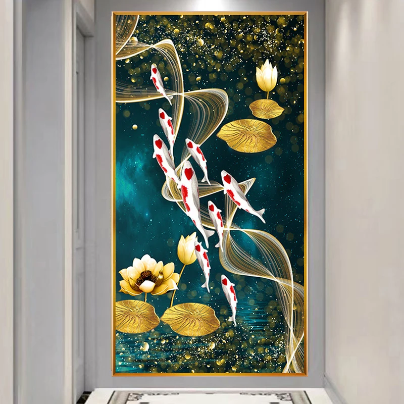 九匹の魚 金色の蓮 5D ダイヤモンドペインティング フルダ - Embroidery Fish のレビューと価格
