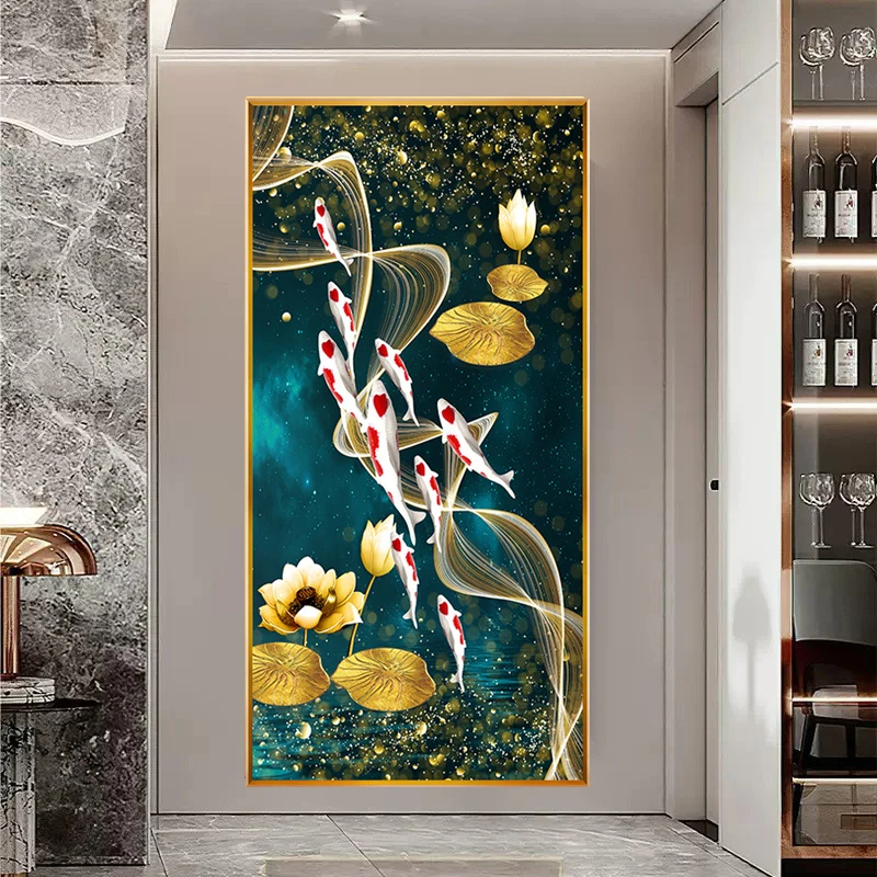 九匹の魚 金色の蓮 5D ダイヤモンドペインティング フルダ - Embroidery Fish のレビューと価格