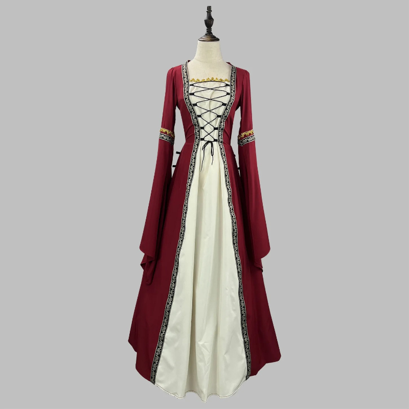 ヴィンテージヨーロッパ風貴族コスチューム、金色の刺繍トリム付 - Embroidery Dress のレビューと価格