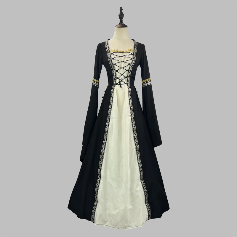 ヴィンテージヨーロッパ風貴族コスチューム、金色の刺繍トリム付 - Embroidery Dress のレビューと価格