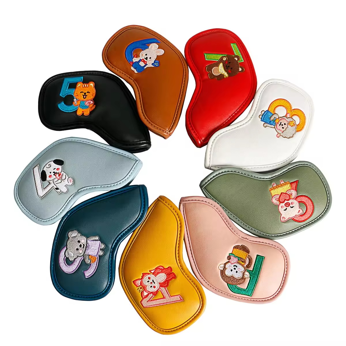 9個入りのかわいい漫画風動物ゴルフアイアンヘッドカバー、PU - Embroidery Gift のレビューと価格
